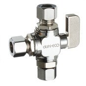 Straight Retrofit Dual Outlet Supply Stop Valve, 3/8 OD Fem. Comp X 3/8 OD Comp X 3/8 OD Comp, Chrome Plated, Lead-Free Brass