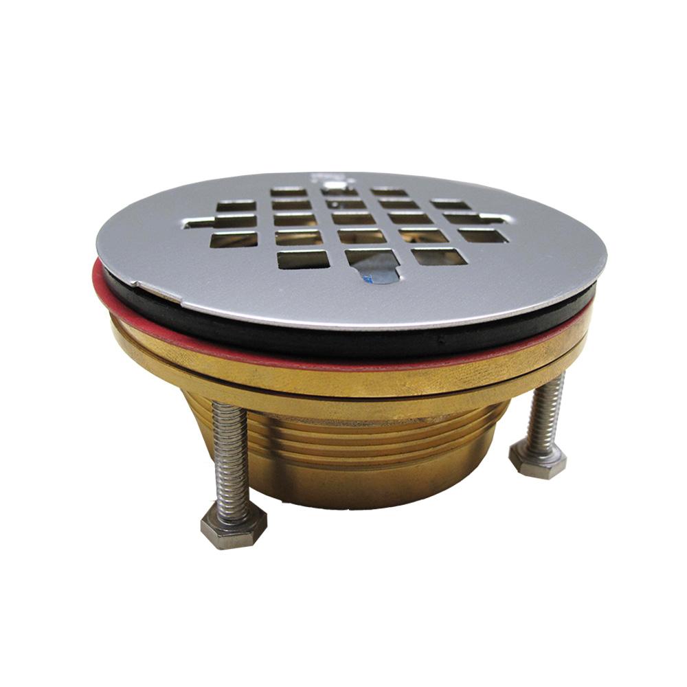 2 Inch Brass No-Caulk Shower Drain for 2 Inch Galvanized, Cast Iron, ABS and PVC Pipe