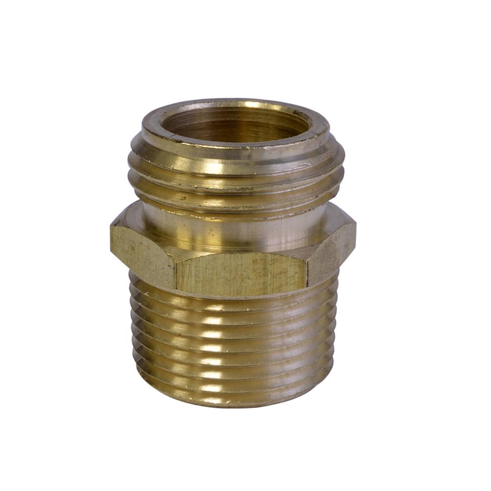 Brass Hose Adapter 1/2 FIP and 3/4 MIP X 3/4 MHT Converts Garden Hose Threads To Iron Pipe