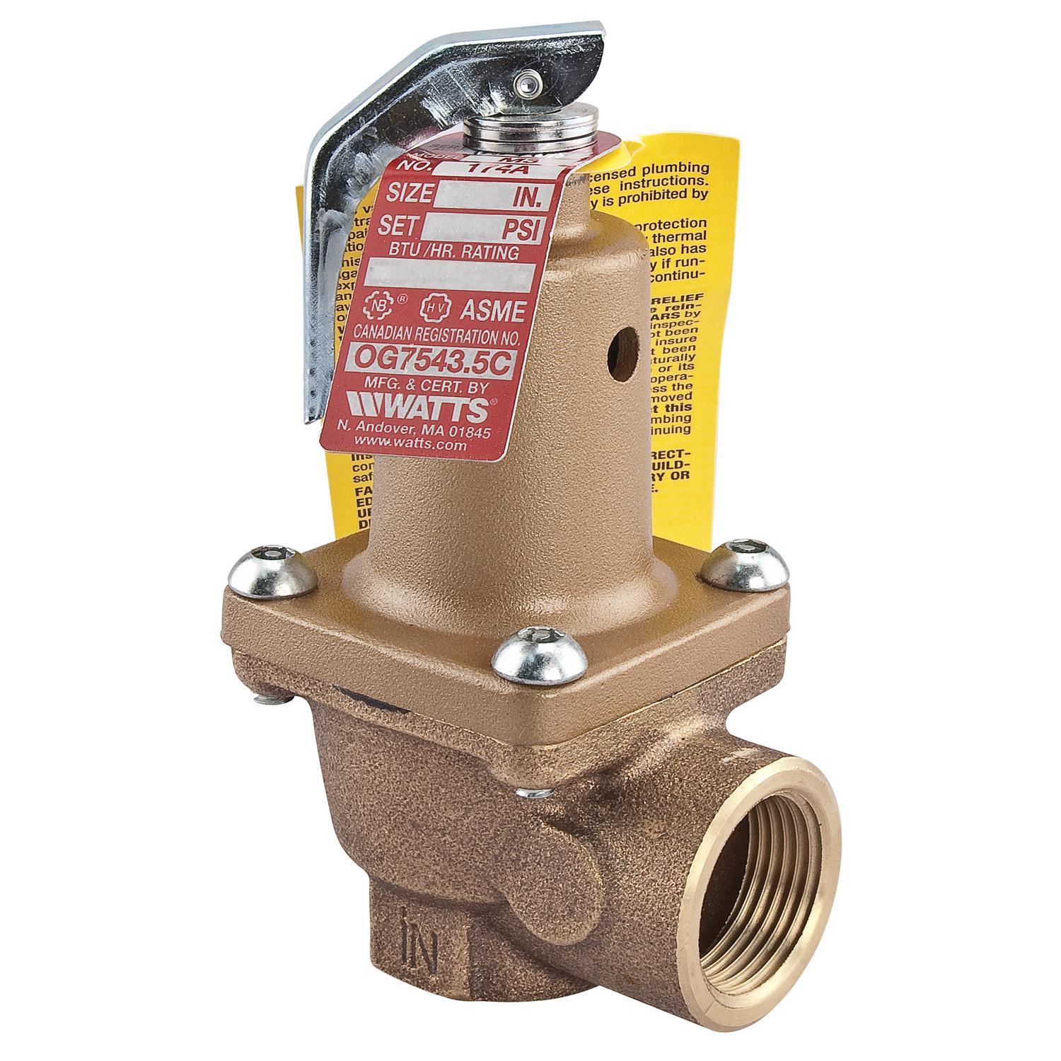 Boiler Press Relief Valve, 3/4, Brz, 75 PSI, Thd Fem Con