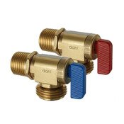 Angle Washing Machine Hose and Boiler Drain Valve, 1/2 Fem. Solder or 1/2 MIP X Male Hose Pkg of 2 W/Red and Blue Handles, Rough Brass