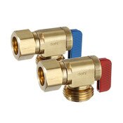 Angle Hose and Boiler Drain Valve, 5/8 OD Comp X Male Hose Pkg of 2 W/Red and Blue Handles, Rough Brass