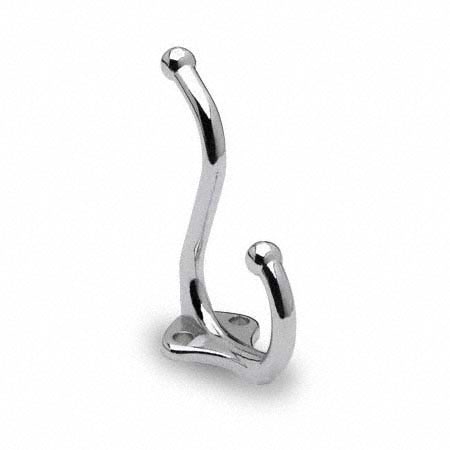Two Pronged Coat Hook, 3 Inch, Chrome, Screws Not Included